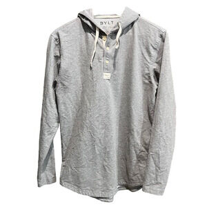 BYLT Gray Drop‎ Cut Hooded Henley Lux Men's Pullover Sweater Size Small